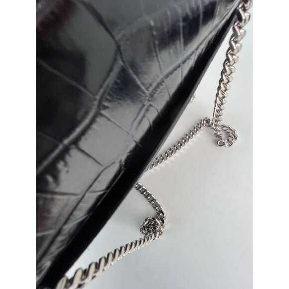 Saint Laurent Black Leather Sunset Wallet on a Chain Crocodile Embossed Bag - Picture 15 of 15